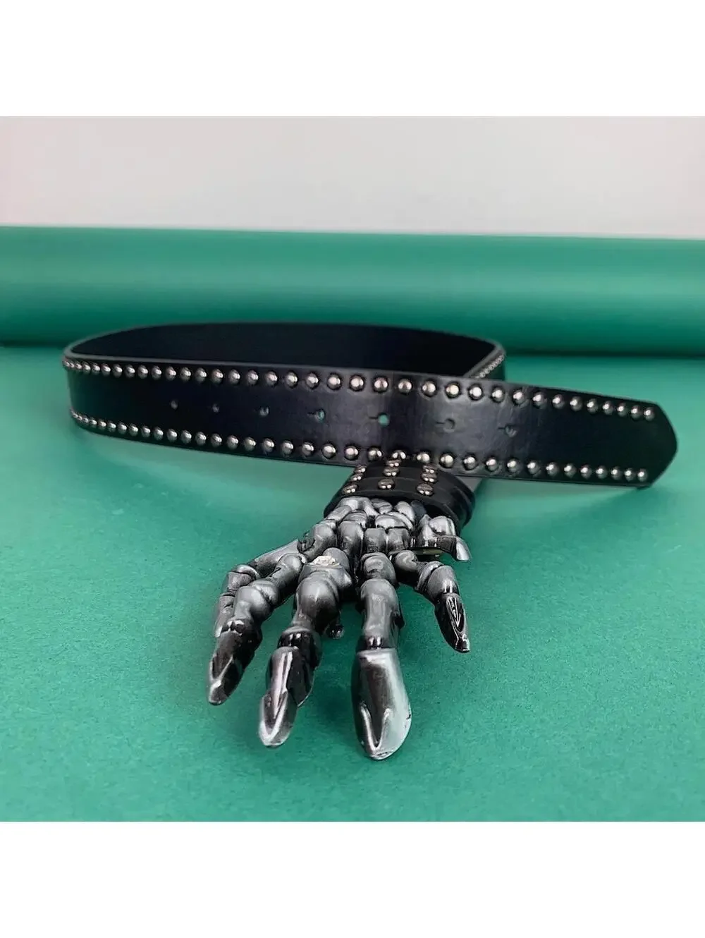 Cyber Vintage y2k style Skeleton Hand emo punk studded grunge punk Belt. 38.5 in